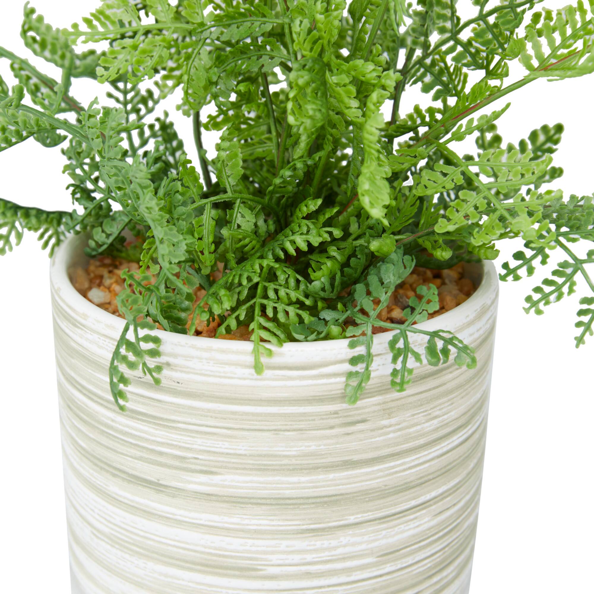13" Green Faux Foliage Fern Artificial Plant With Patterned Round Pot